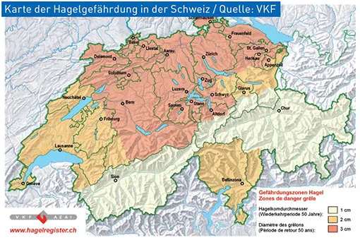 Hagelgefährdung Schweiz – VKF – Alu Fensterladen Hagelschlag geprüft